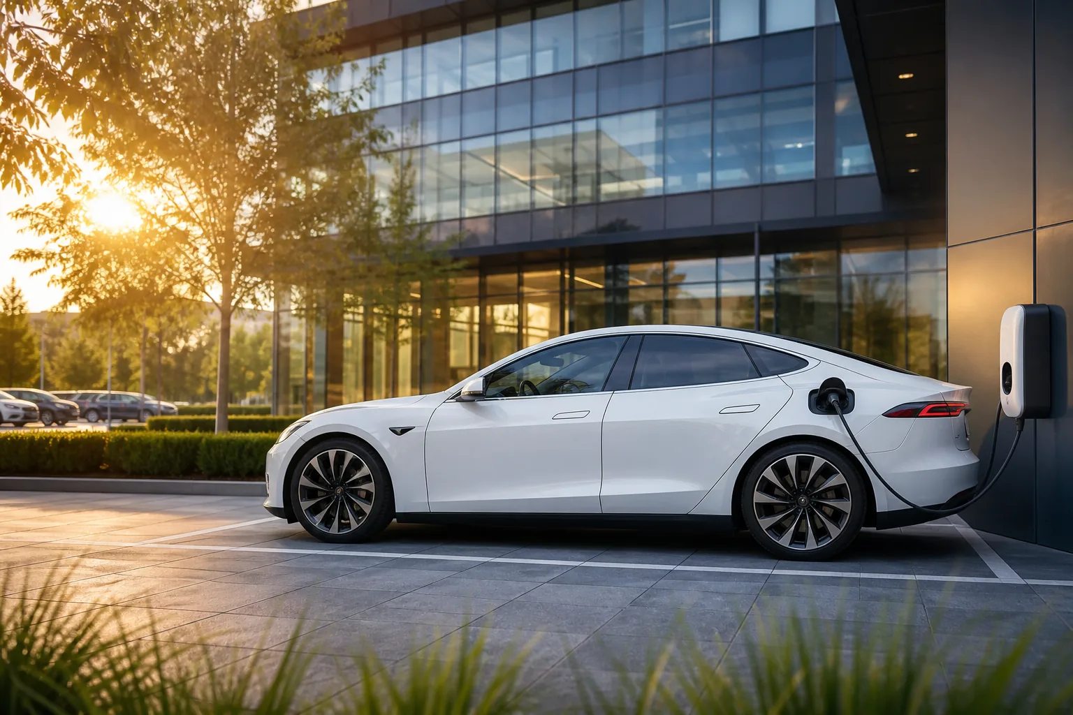 Corporate electric vehicle charging at an office campus