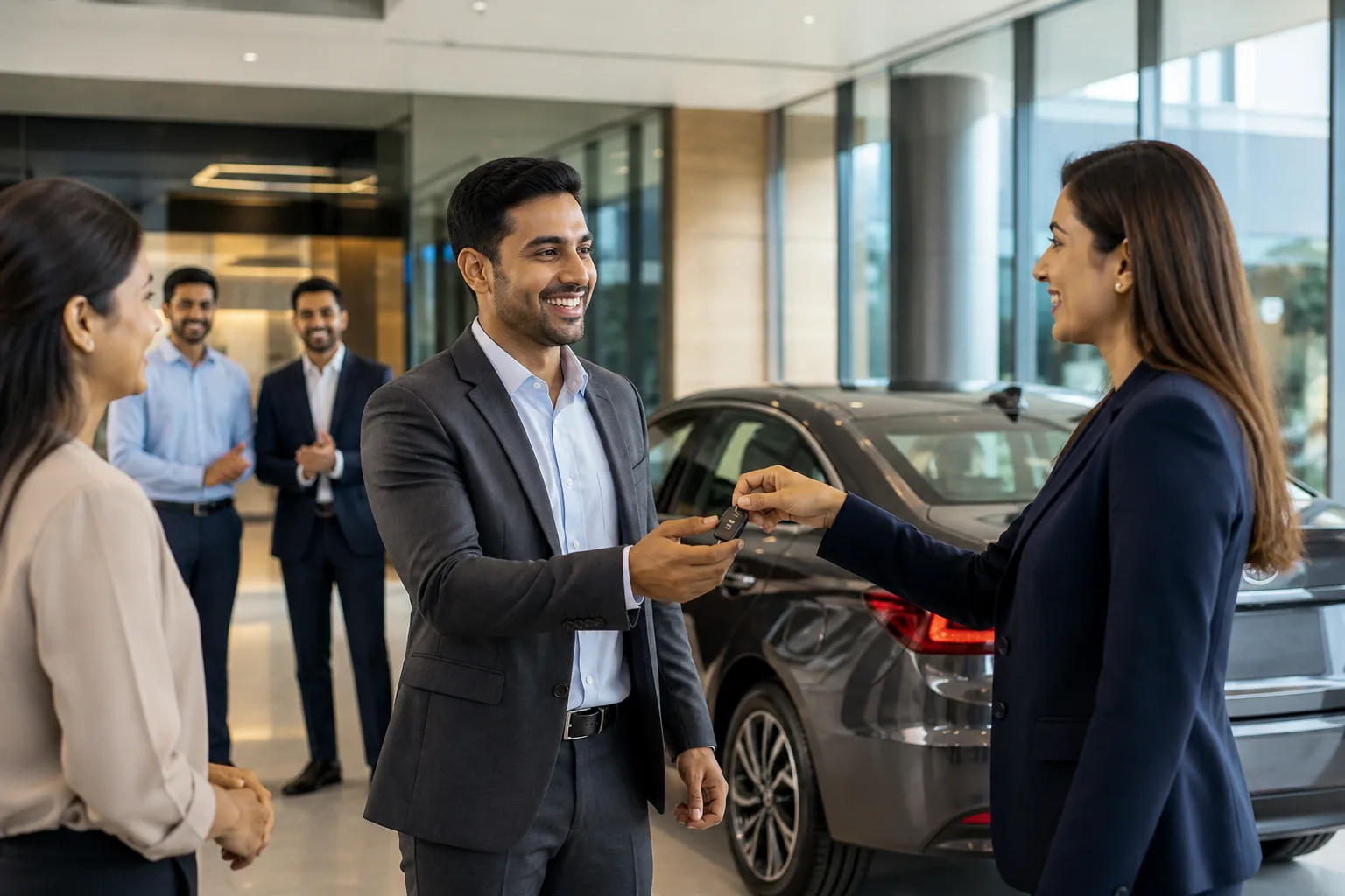 HR team handing over a company car to an employee